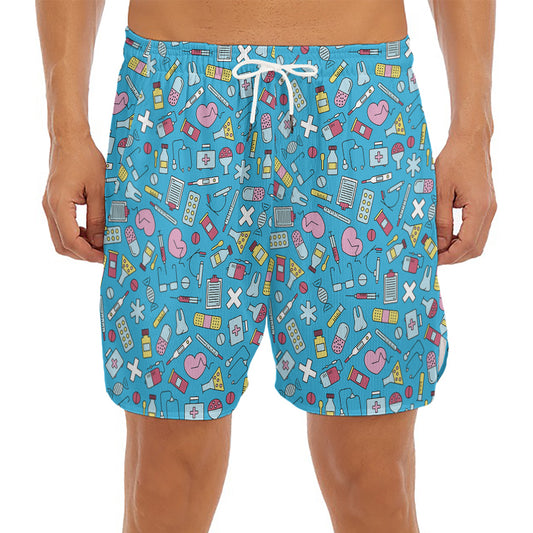 Cute Medical Pattern Print Men's Split Running Shorts