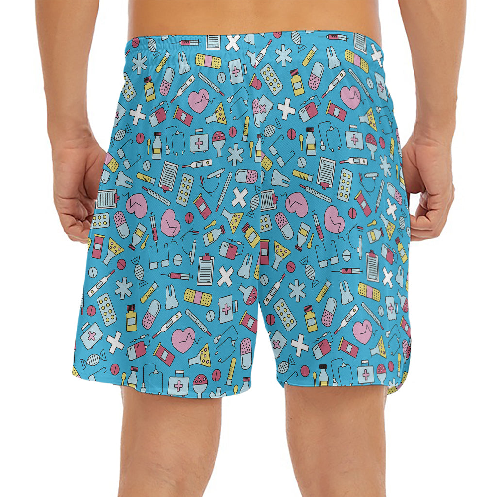 Cute Medical Pattern Print Men's Split Running Shorts