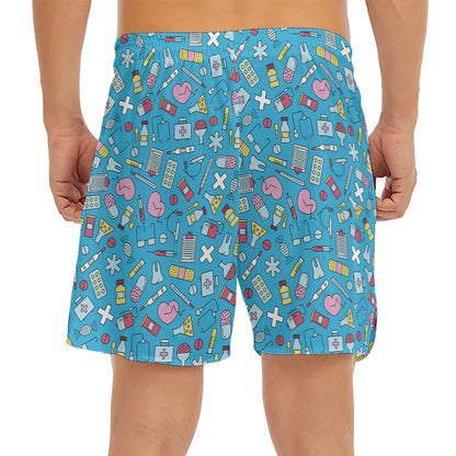 Cute Medical Pattern Print Men's Split Running Shorts