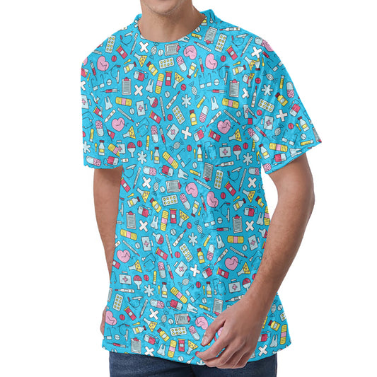 Cute Medical Pattern Print Men's Velvet T-Shirt