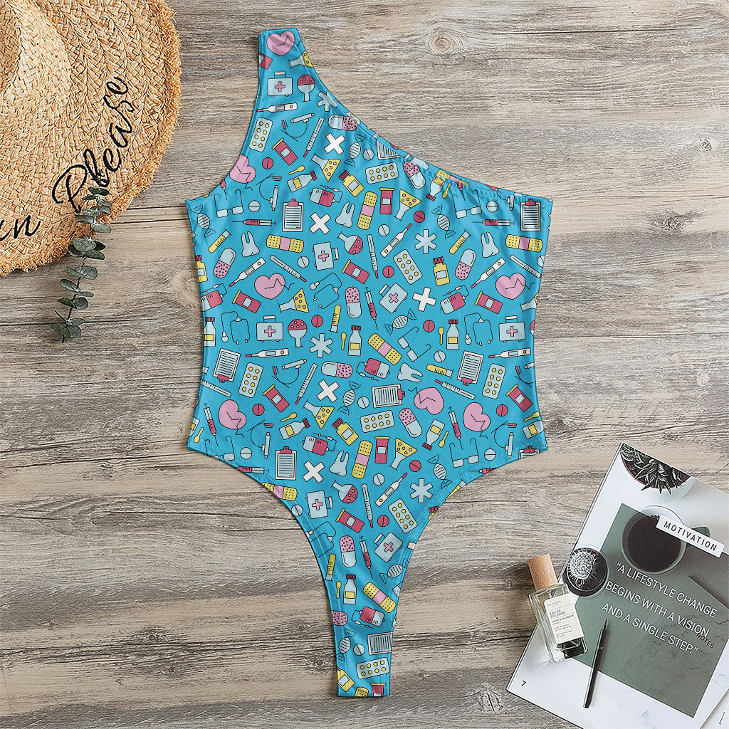 Cute Medical Pattern Print One Shoulder Bodysuit