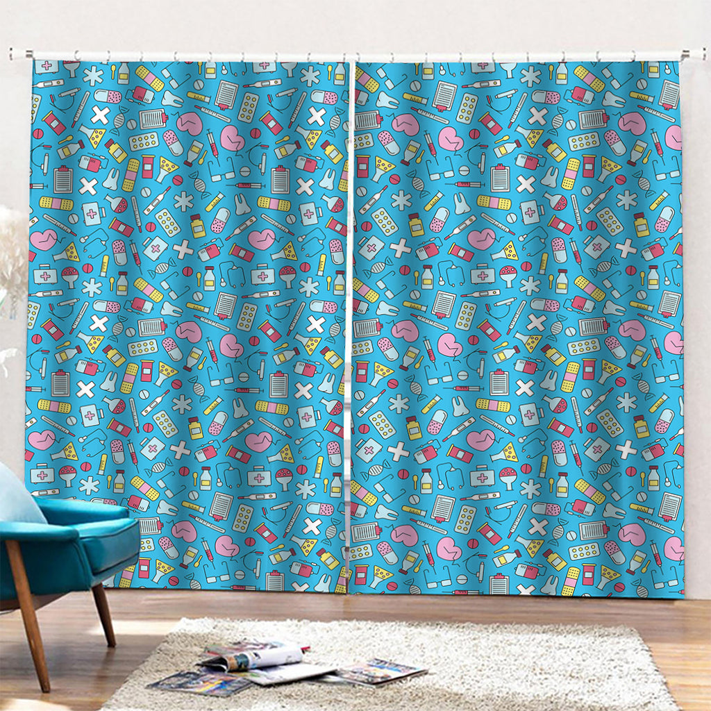 Cute Medical Pattern Print Pencil Pleat Curtains