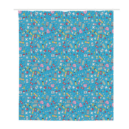 Cute Medical Pattern Print Polyester Shower Curtain