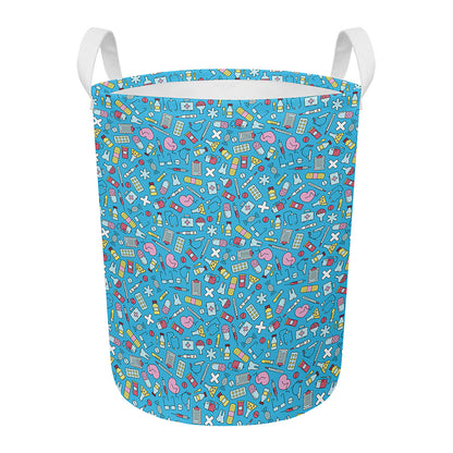 Cute Medical Pattern Print Round Laundry Basket