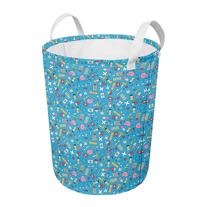 Cute Medical Pattern Print Round Laundry Basket