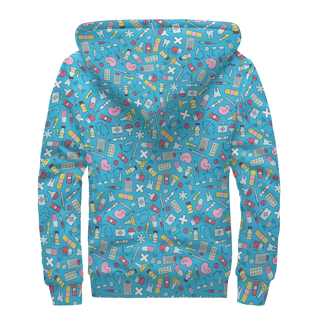Cute Medical Pattern Print Sherpa Lined Zip Up Hoodie