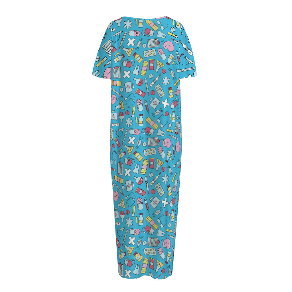 Cute Medical Pattern Print Short Sleeve Long Nightdress