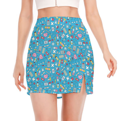 Cute Medical Pattern Print Side Slit Mini Skirt