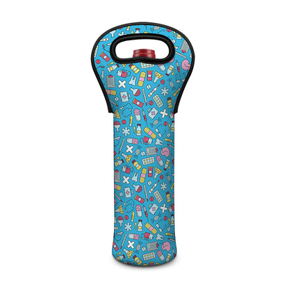 Cute Medical Pattern Print Single Neoprene Wine Tote