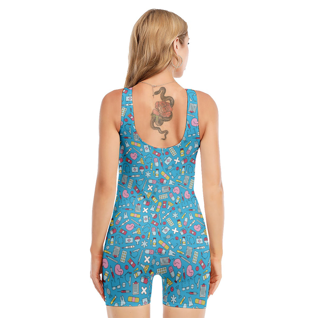 Cute Medical Pattern Print Sleeveless One Piece Swimsuit