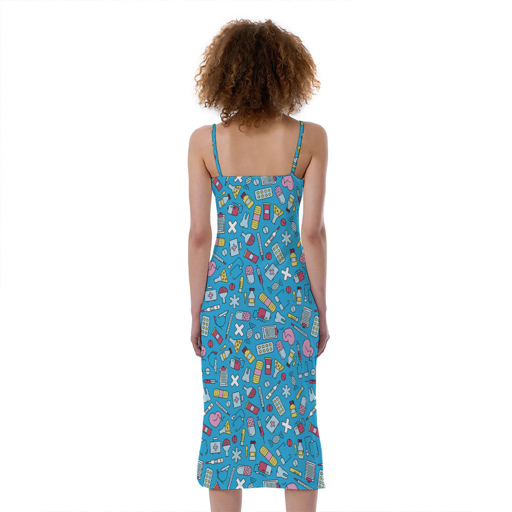 Cute Medical Pattern Print Slim Fit Midi Cami Dress