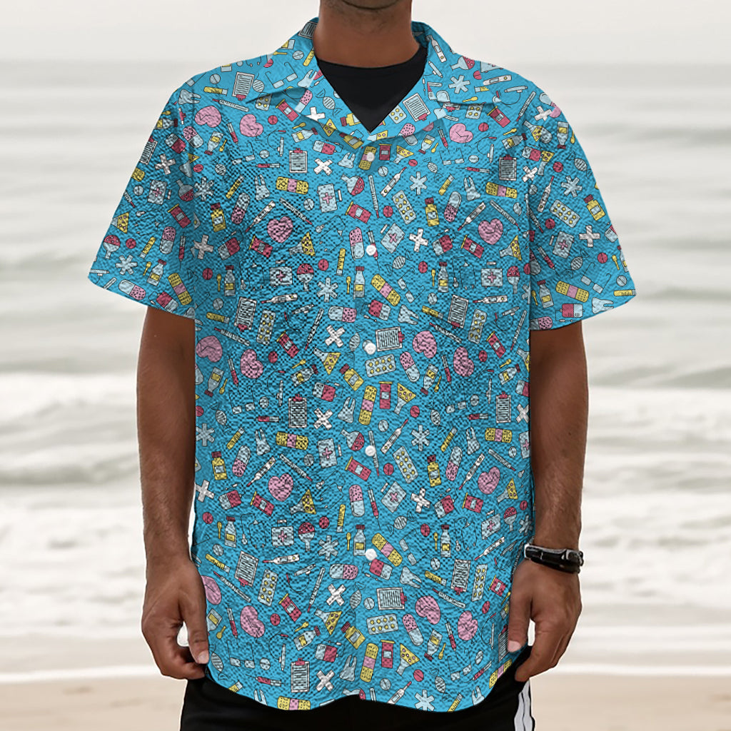Cute Medical Pattern Print Textured Short Sleeve Shirt
