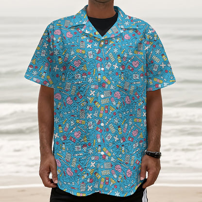 Cute Medical Pattern Print Textured Short Sleeve Shirt