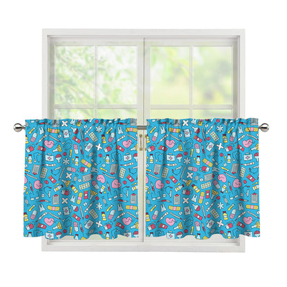 Cute Medical Pattern Print Tier Curtains