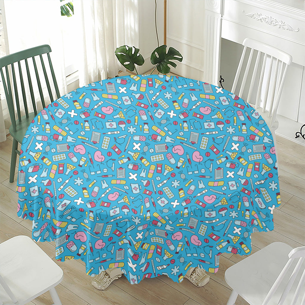 Cute Medical Pattern Print Waterproof Round Tablecloth