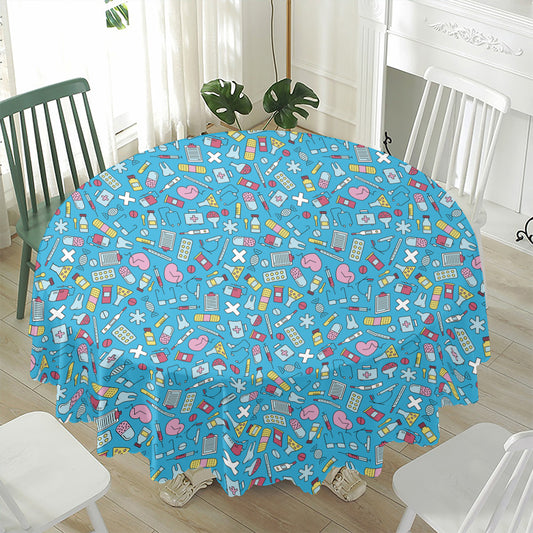 Cute Medical Pattern Print Waterproof Round Tablecloth