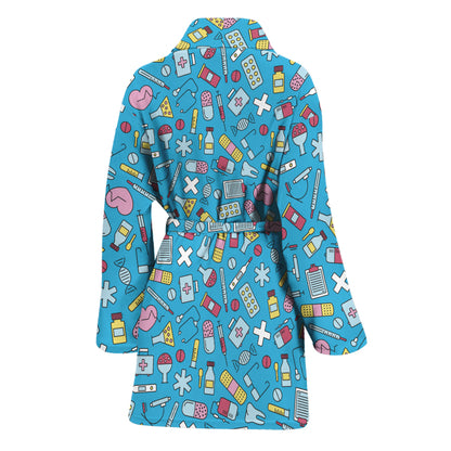 Cute Medical Pattern Print Women's Bathrobe