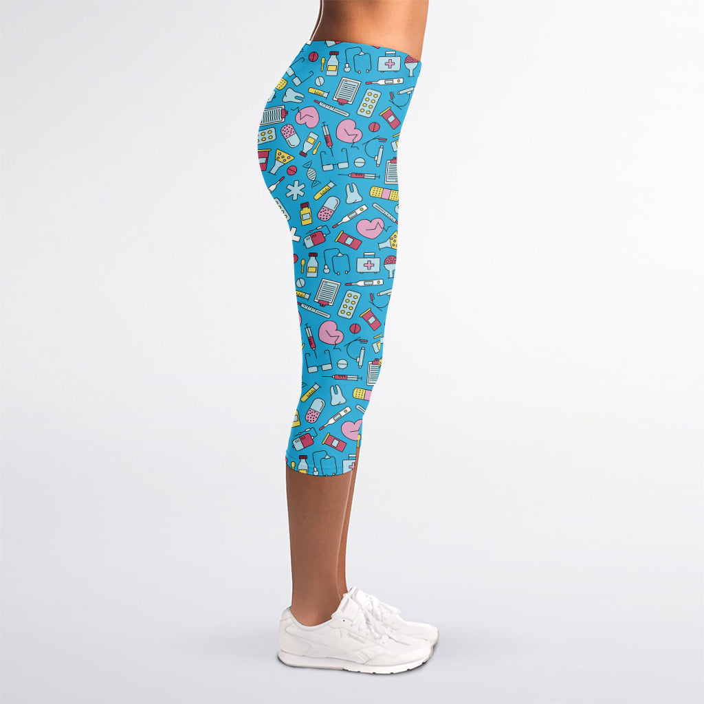 Cute Medical Pattern Print Women's Capri Leggings