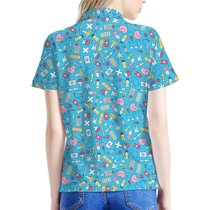 Cute Medical Pattern Print Women's Polo Shirt
