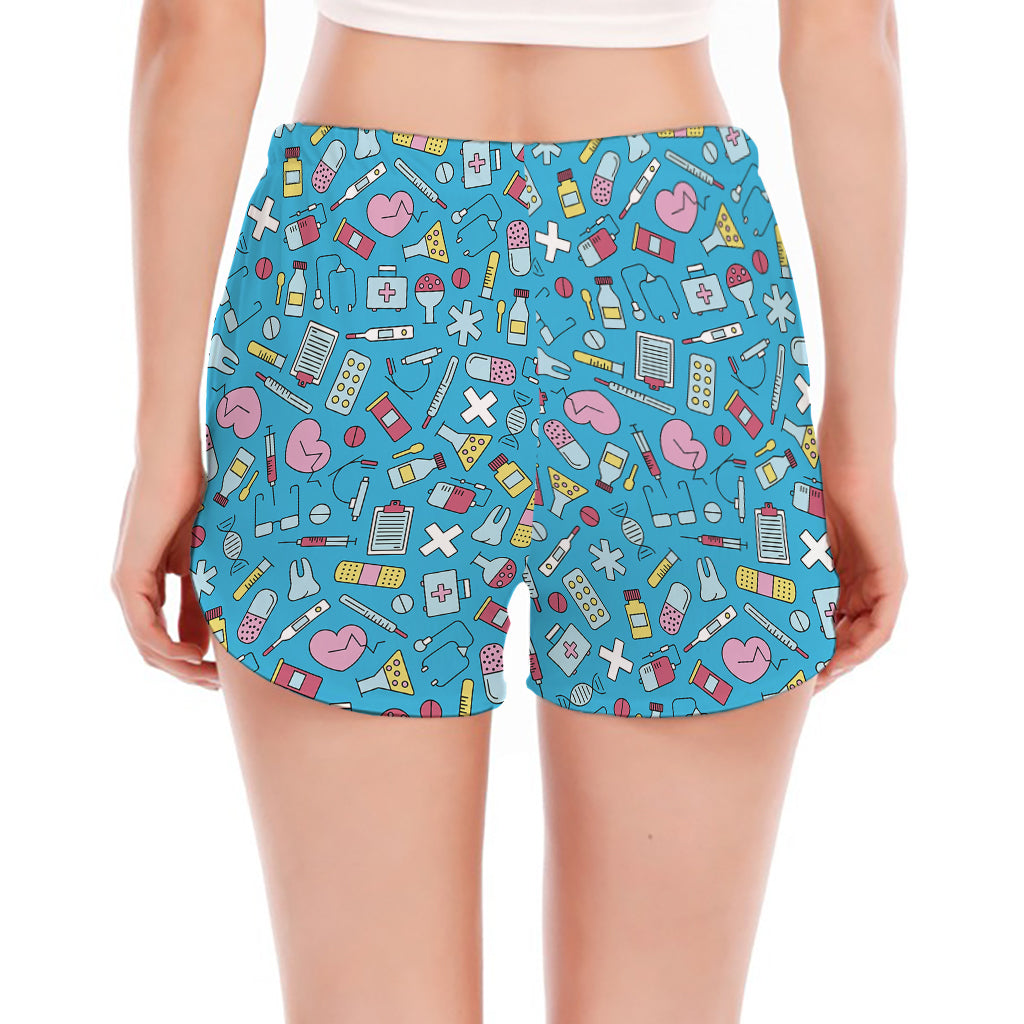 Cute Medical Pattern Print Women's Split Running Shorts