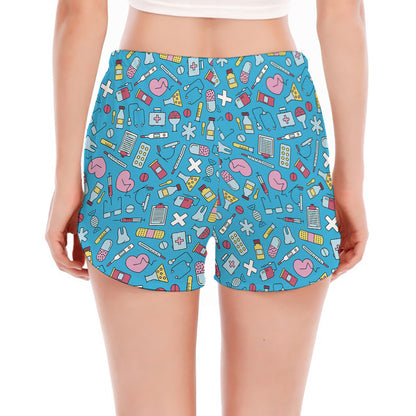 Cute Medical Pattern Print Women's Split Running Shorts
