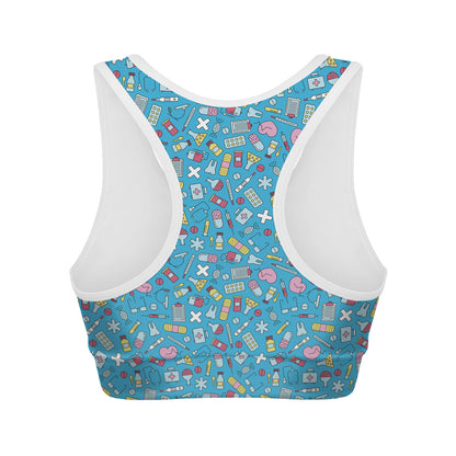 Cute Medical Pattern Print Women's Sports Bra