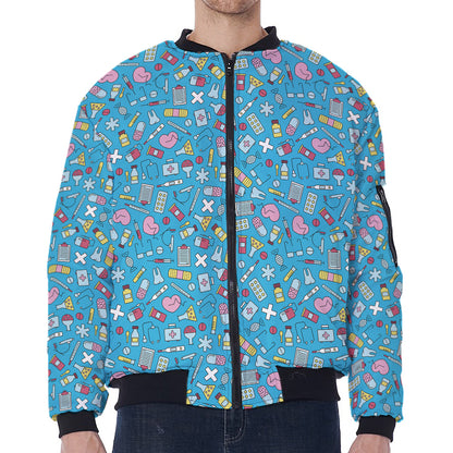 Cute Medical Pattern Print Zip Sleeve Bomber Jacket