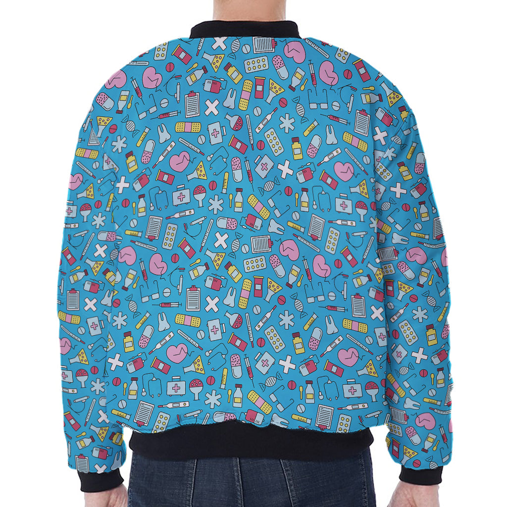 Cute Medical Pattern Print Zip Sleeve Bomber Jacket
