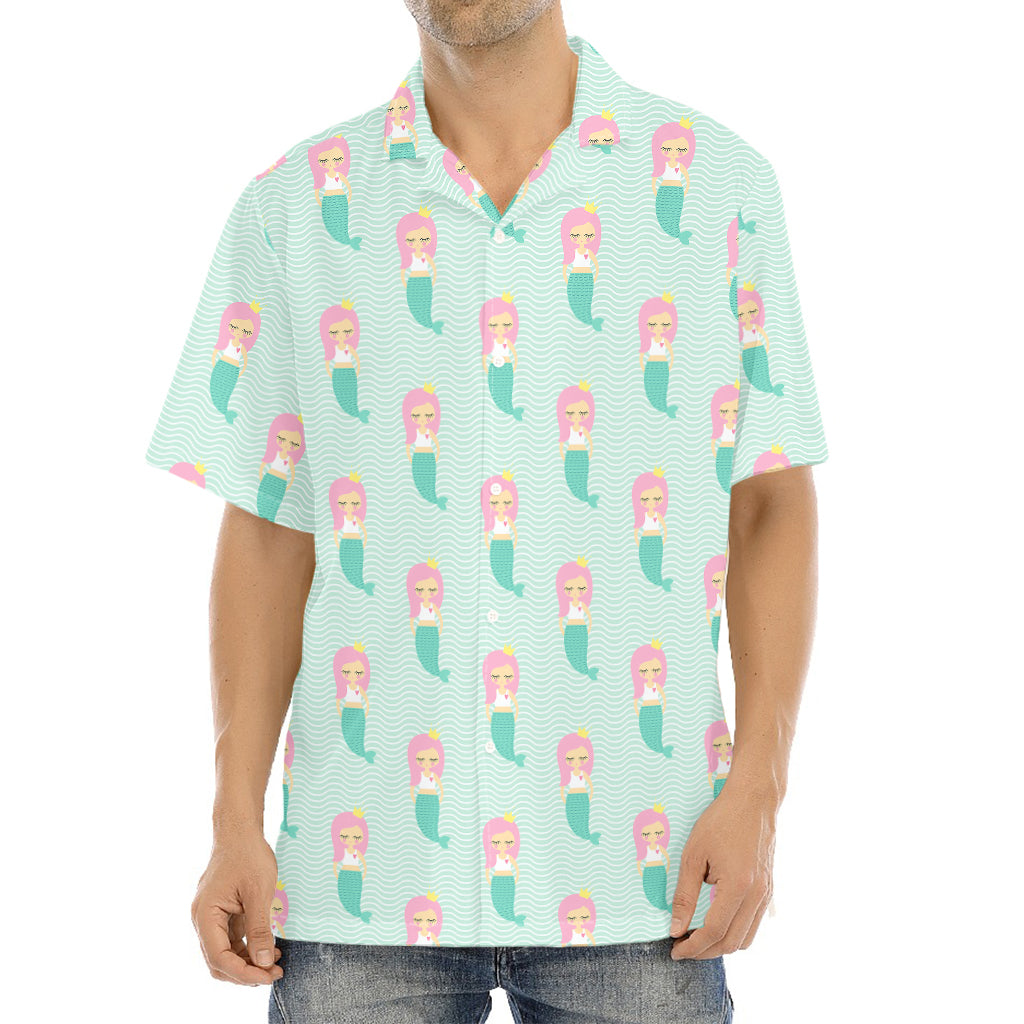 Cute Mermaid Pattern Print Aloha Shirt