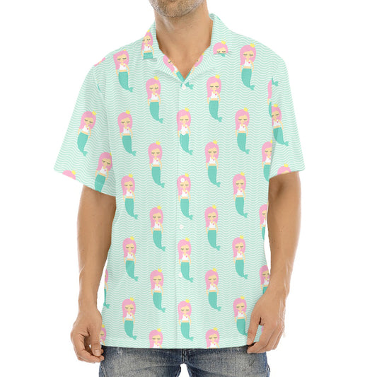 Cute Mermaid Pattern Print Aloha Shirt