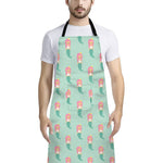 Cute Mermaid Pattern Print Bib Apron With Pocket
