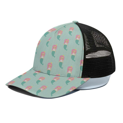 Cute Mermaid Pattern Print Black Mesh Trucker Cap