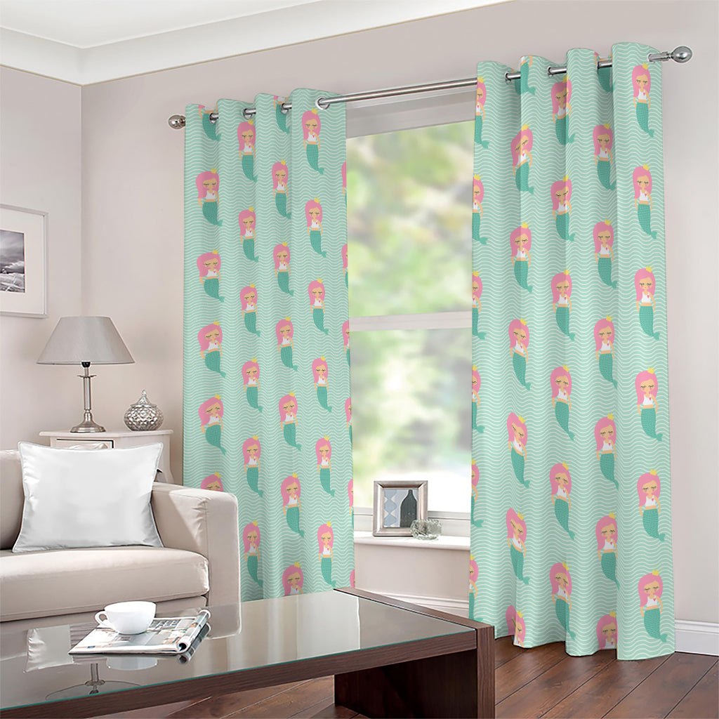 Cute Mermaid Pattern Print Blackout Grommet Curtains