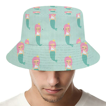 Cute Mermaid Pattern Print Bucket Hat