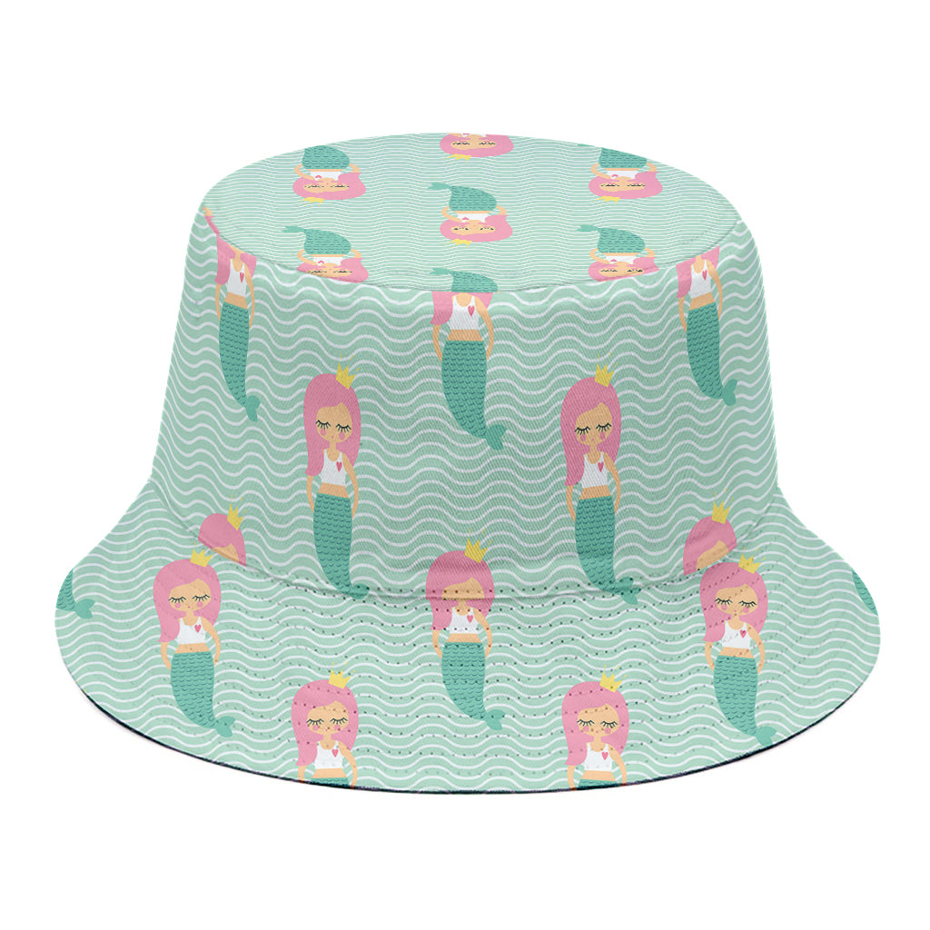 Cute Mermaid Pattern Print Bucket Hat