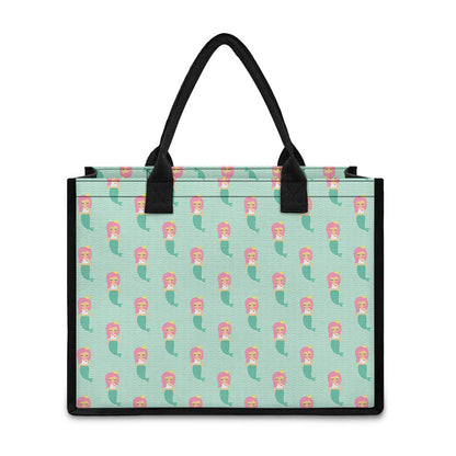 Cute Mermaid Pattern Print Canvas Tote Bag