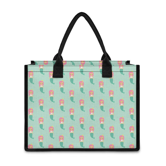 Cute Mermaid Pattern Print Canvas Tote Bag