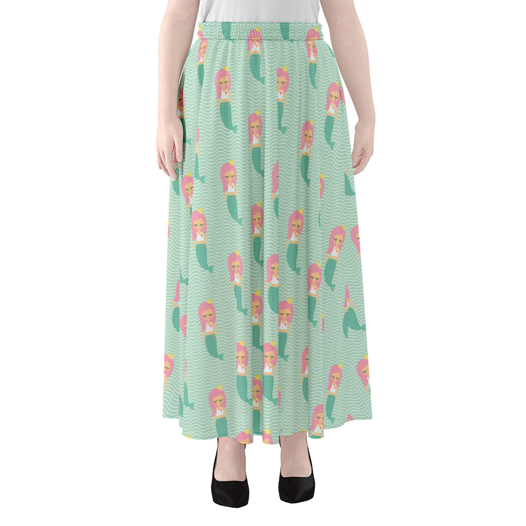 Cute Mermaid Pattern Print Chiffon Maxi Skirt