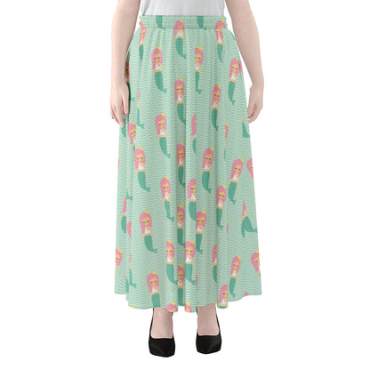 Cute Mermaid Pattern Print Chiffon Maxi Skirt