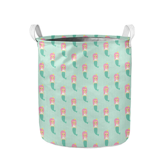 Cute Mermaid Pattern Print Collapsible Laundry Basket