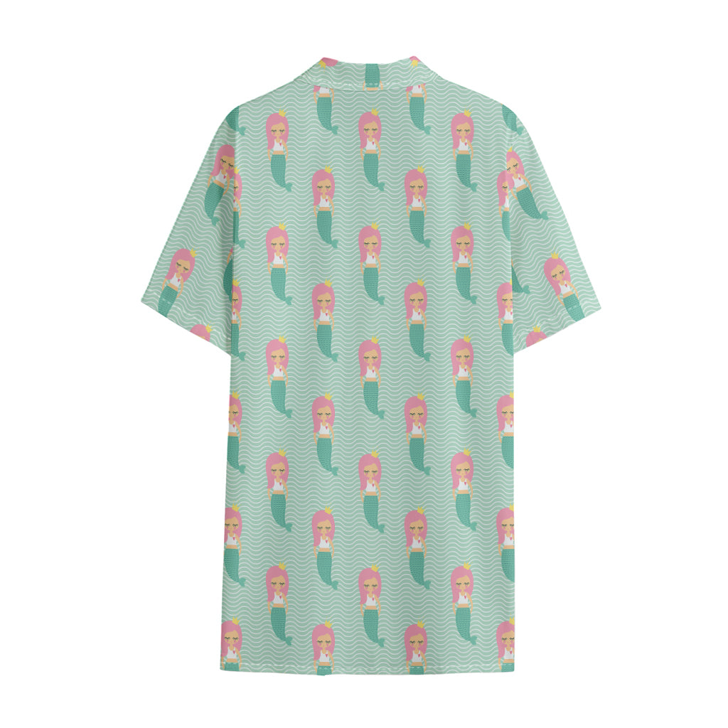 Cute Mermaid Pattern Print Cotton Hawaiian Shirt