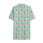 Cute Mermaid Pattern Print Cotton Hawaiian Shirt