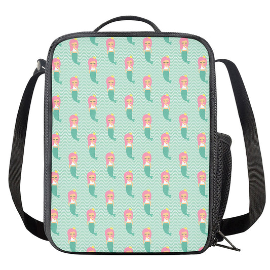 Cute Mermaid Pattern Print Crossbody Lunch Bag