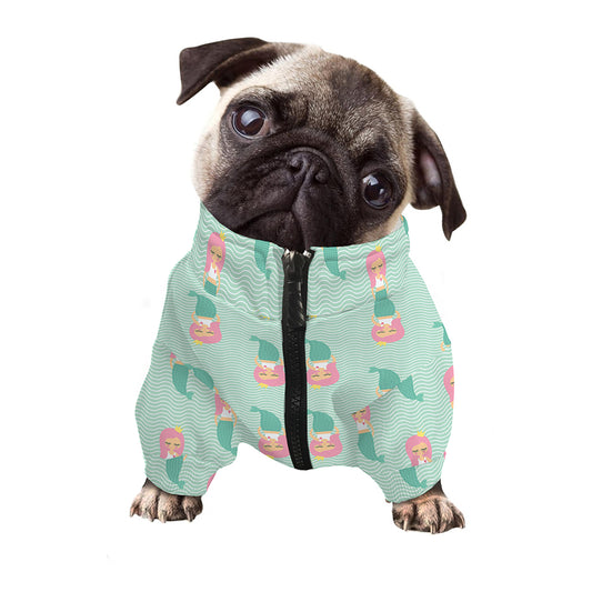 Cute Mermaid Pattern Print Dog Zip Up Jacket