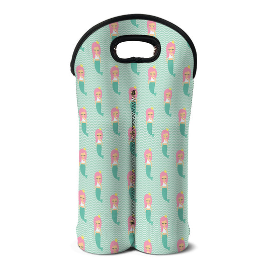 Cute Mermaid Pattern Print Double Neoprene Wine Tote