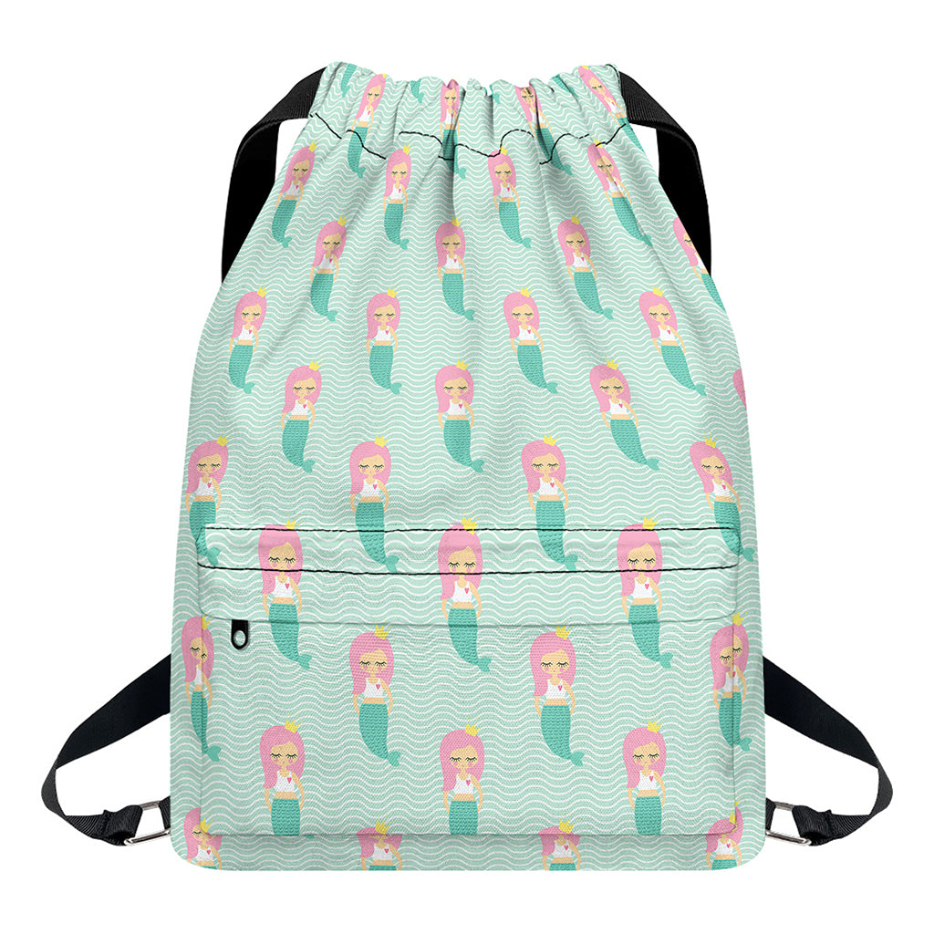 Cute Mermaid Pattern Print Drawstring Backpack