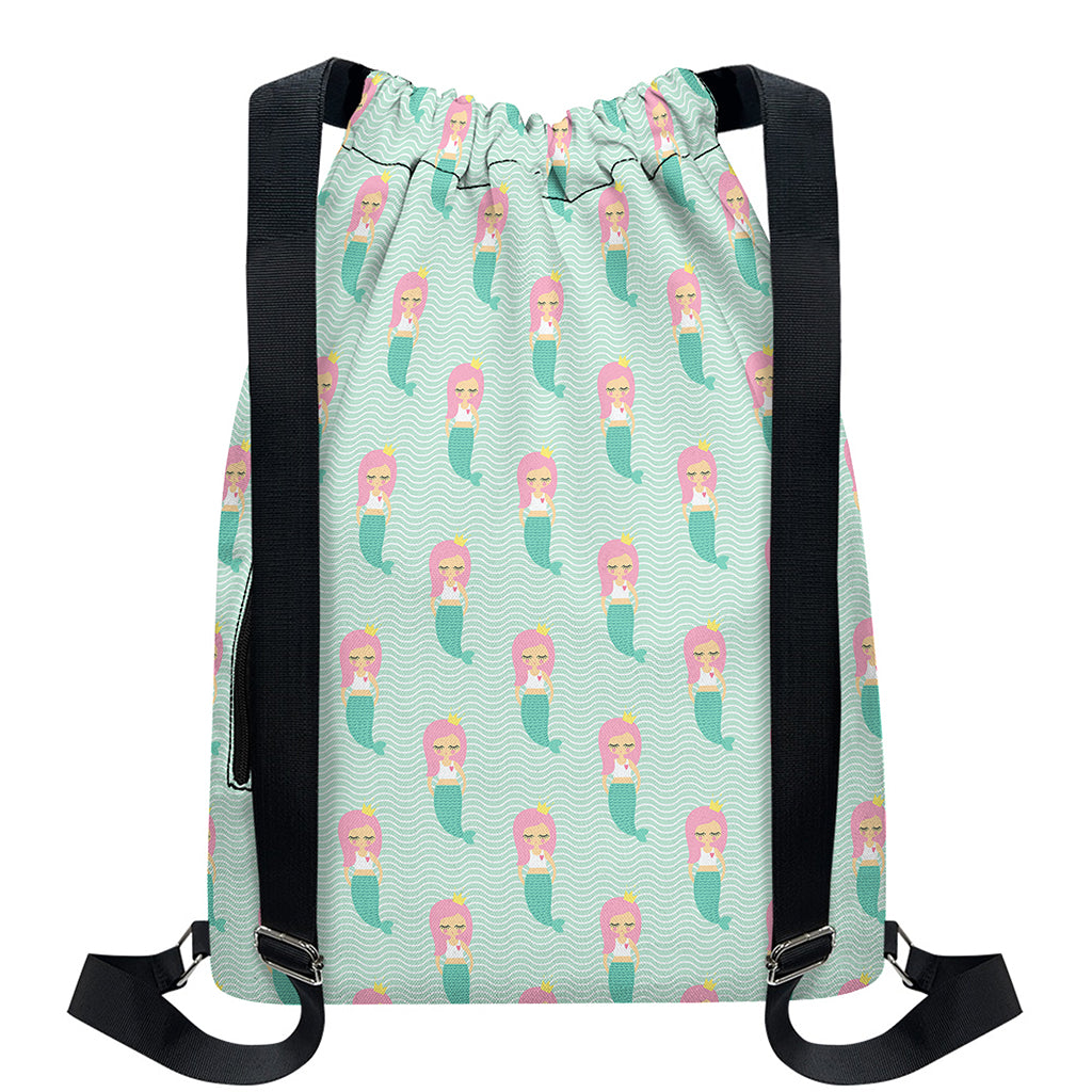Cute Mermaid Pattern Print Drawstring Backpack