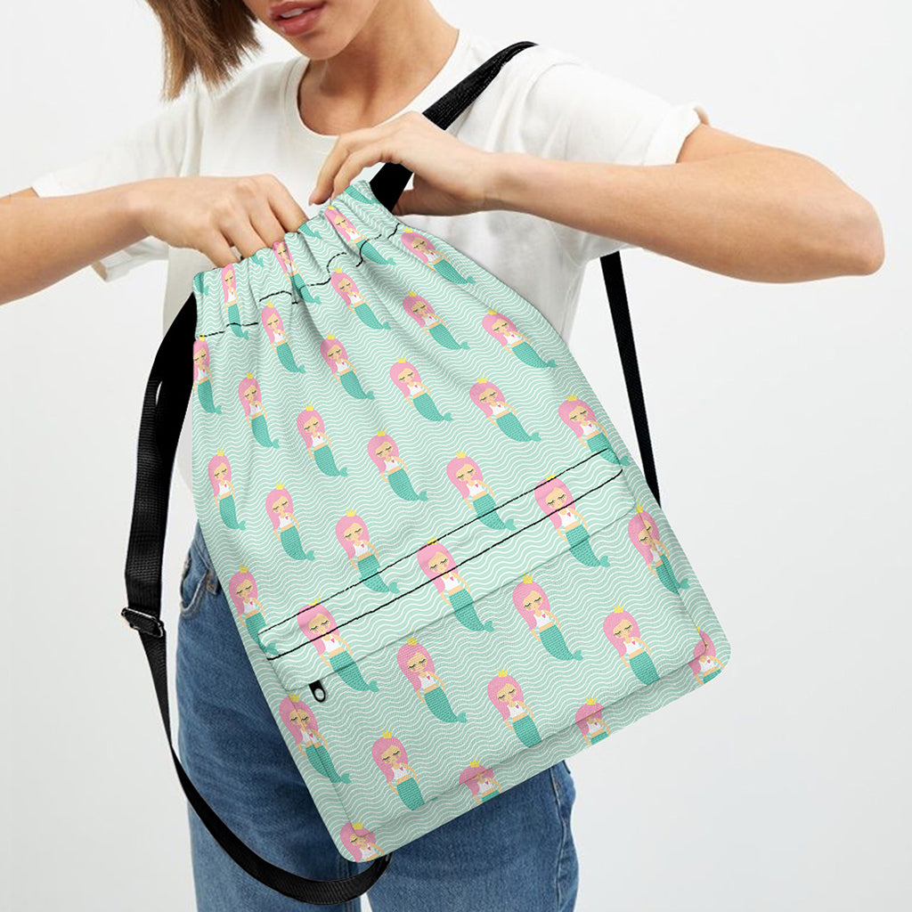 Cute Mermaid Pattern Print Drawstring Backpack
