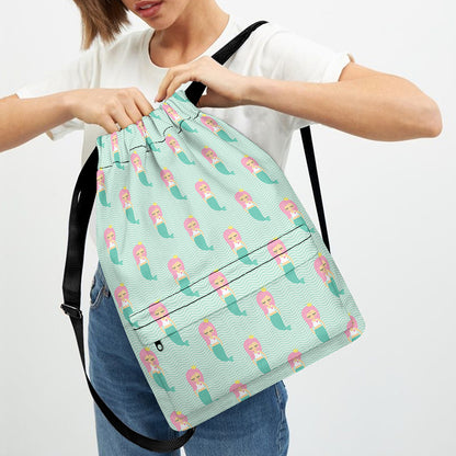Cute Mermaid Pattern Print Drawstring Backpack