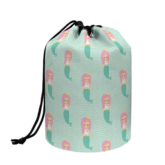 Cute Mermaid Pattern Print Drawstring Makeup Bag